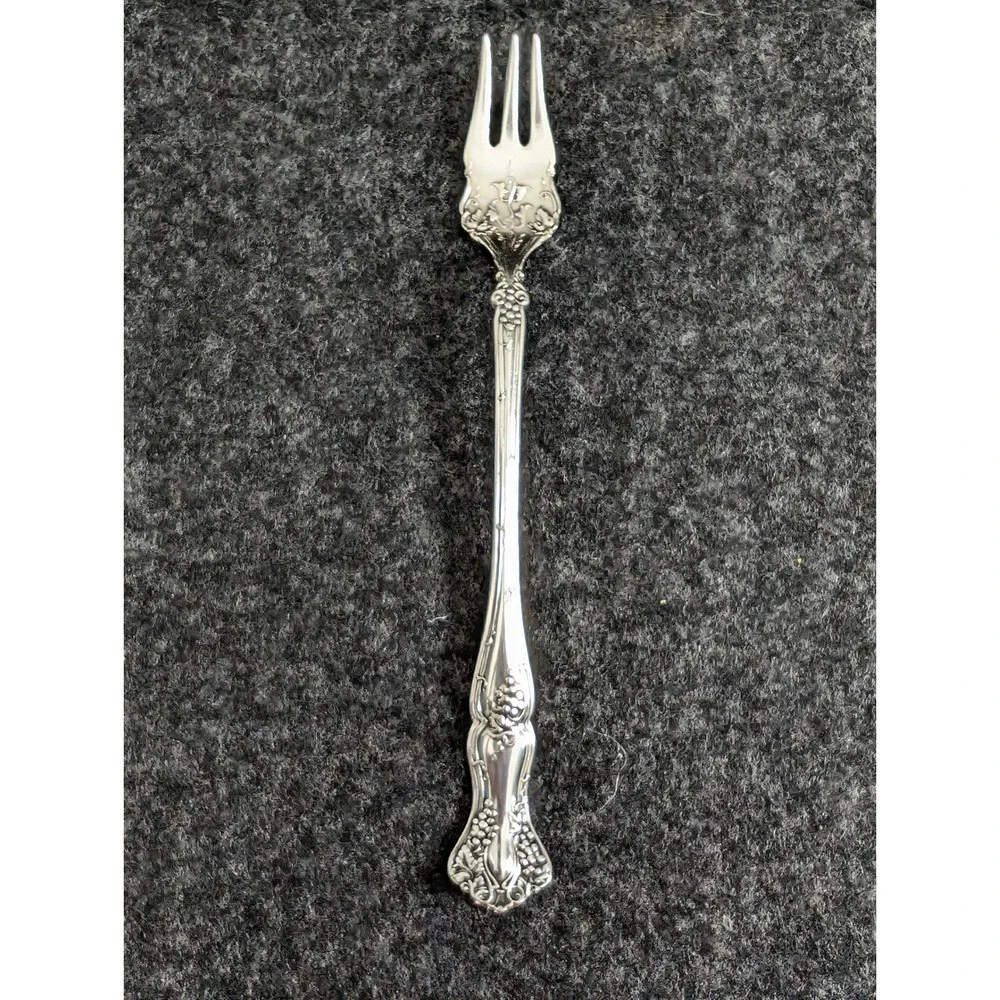 1847 Rogers Bros Silverplate Cocktail Fork 3-Tine 1904 Vintage Grape Floral 6 In